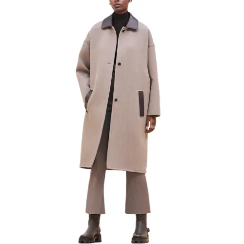 HERMES Coats Women's Tan Lapel Moderate