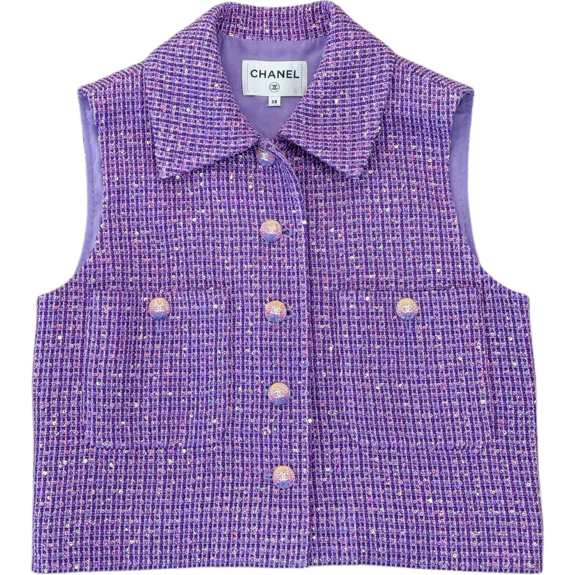 CHANEL Vests Women's Purple Lapel Moderate Other
