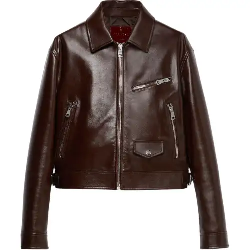 GUCCI Leather Debossed Jacket 'Brown'
