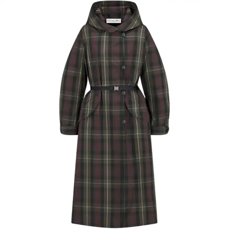 DIOR Coats Women's Khaki Hooded Moderate