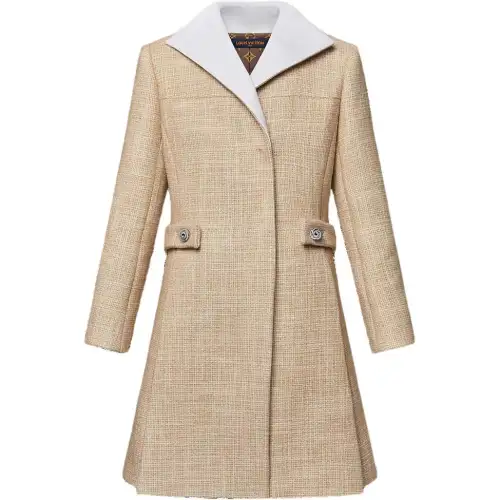 LOUIS VUITTON Graphic Collar Belted Tweed Coat