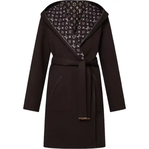 Lv Reversible Signature Hooded Wrap Coat