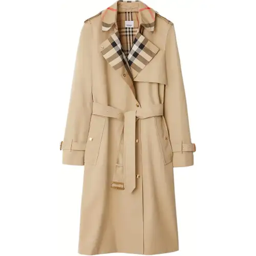 Burberry plaid-collar gabardine trench coat