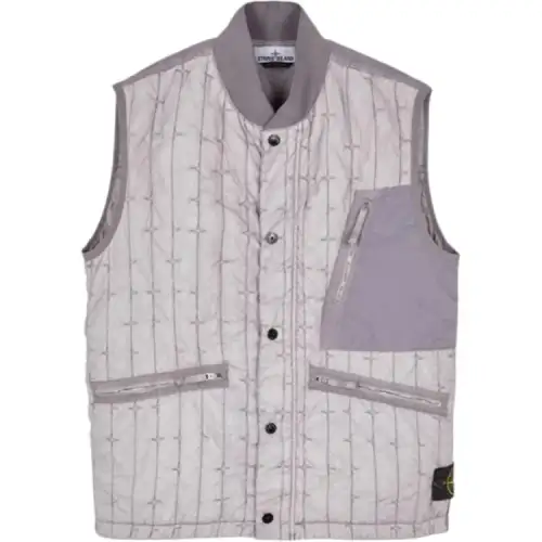 STONE ISLAND Vests Men's Gray Stand Collar