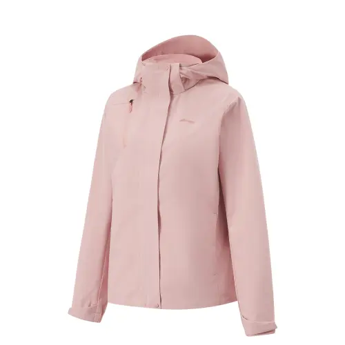 Li Ning Fitness Series Comfortable Casual Minimalist Style Hooded Fleece Lined Thermal Trench Coat Women's Smoke Pink