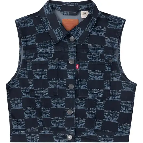 Levis Vests Women's Dark Blue Lapel Moderate Denim