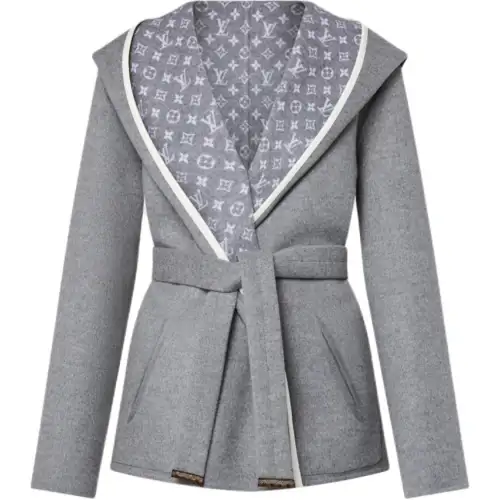 Lv Reversible Signature Short Hooded Wrap Coat