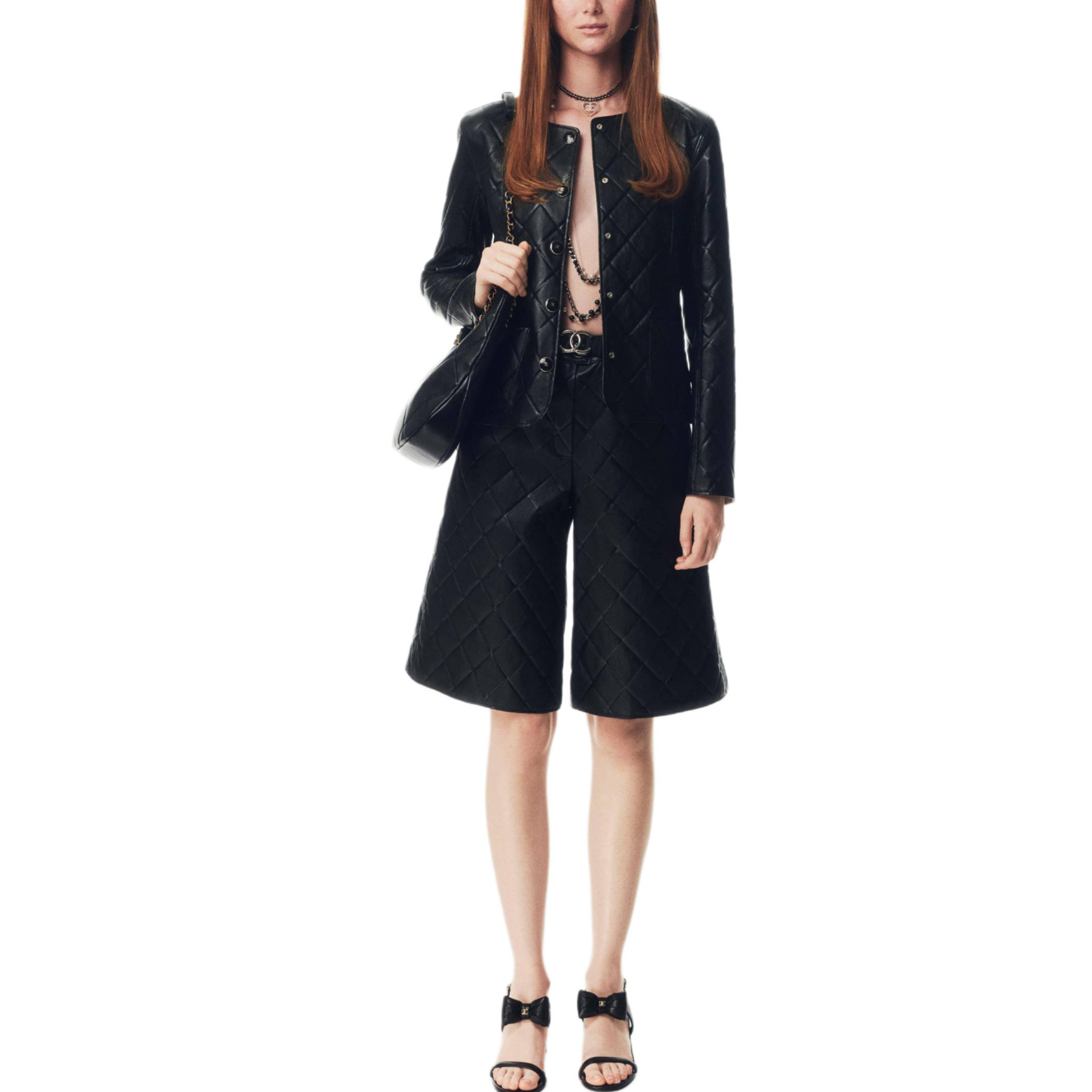 CHANEL 25P Spring Summer Preview Collection Leather Jacket Women's Black