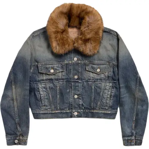 Balenciaga Faux Fur Collar Denim Jacket