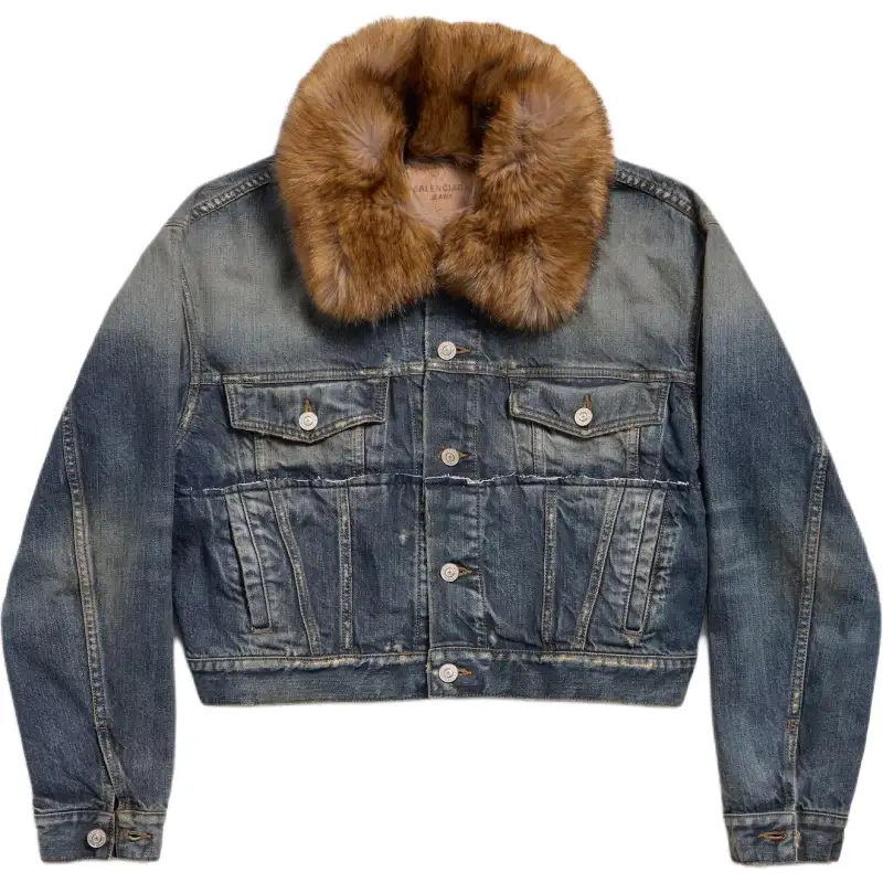 Balenciaga Faux Fur Collar Denim Jacket