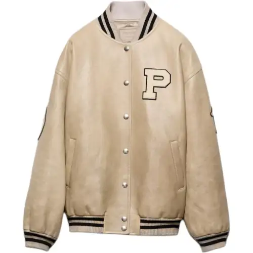 PRADA Logo appliqué Leather Bomber Jacket