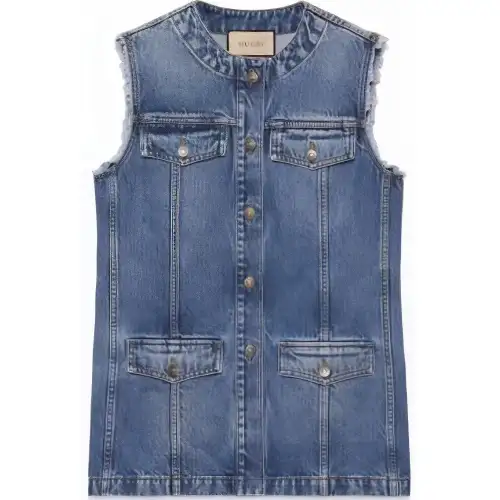 GUCCI Vests Women's Denim Blue Crew Neck Moderate Denim