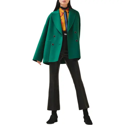 HERMES Coats Women's Green Lapel Moderate Straight Fit