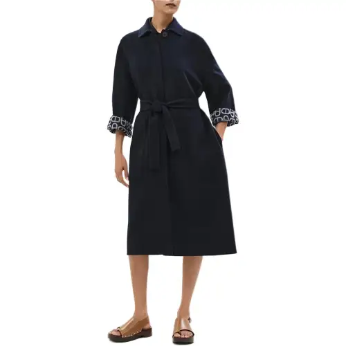 HERMES Coats Women's Blue Lapel Moderate Straight Fit