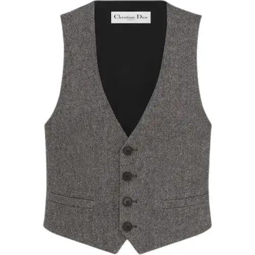 DIOR Vests Women's Gray V Neck Moderate Business Suit