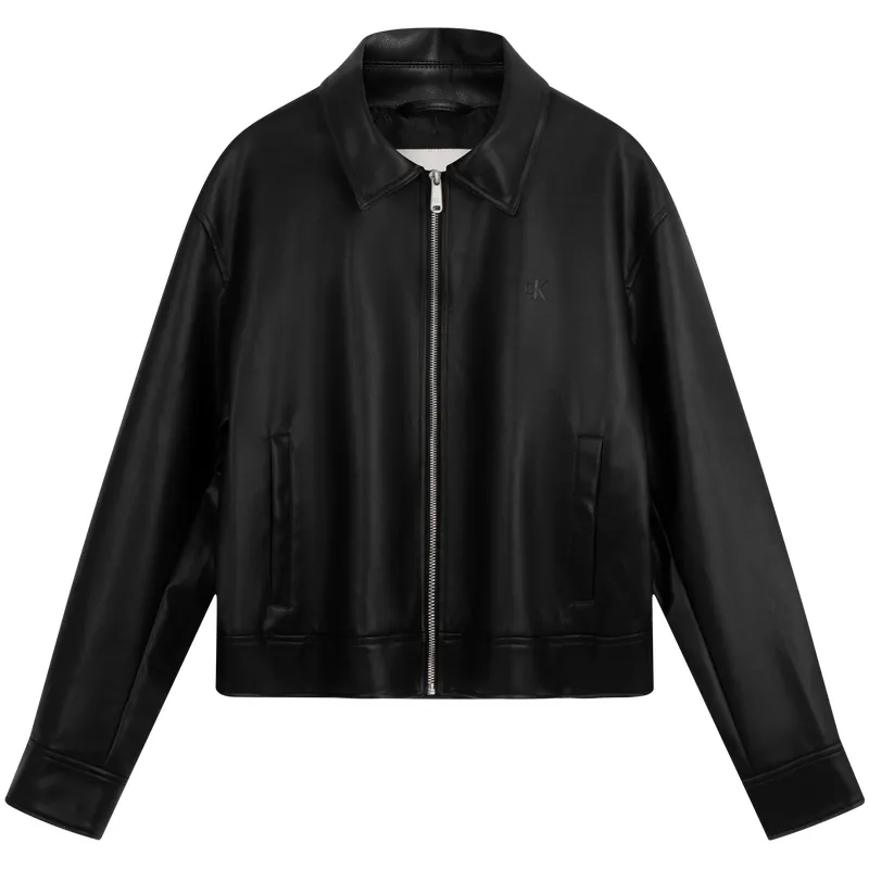 CALVIN KLEIN Leather Jacket Women's Space Black