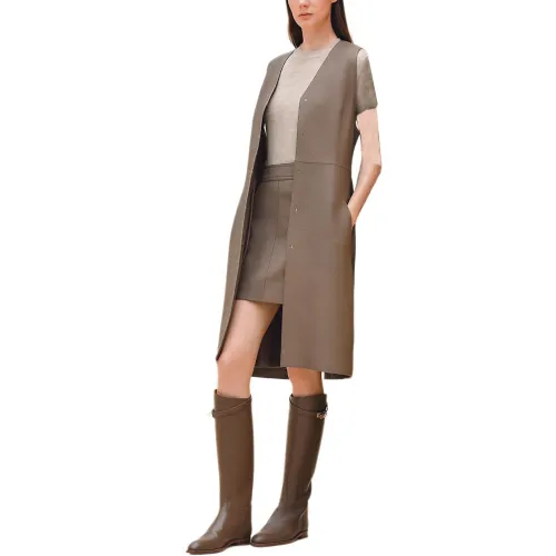HERMES Vests Women's Gray V Neck Moderate Other