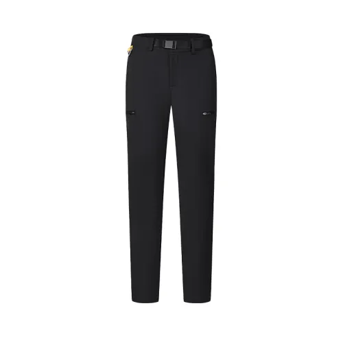 FILA Solid Color Minimalist Style Versatile Straight Fit Fleece Lined Woven Casual Pants Women's Pitch Black