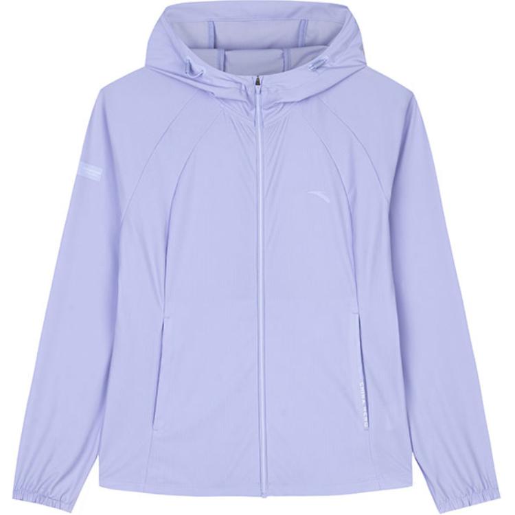Anta Comprehensive Training Series Solid Color Zipper Hooded Comfortable Breathable Sports Sun Protection Clothing Women's Light Purple