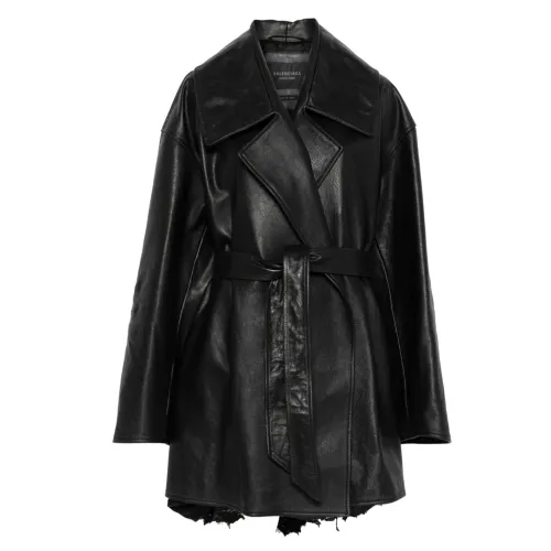 Balenciaga Leather Jacket Loose Fit Women's Black
