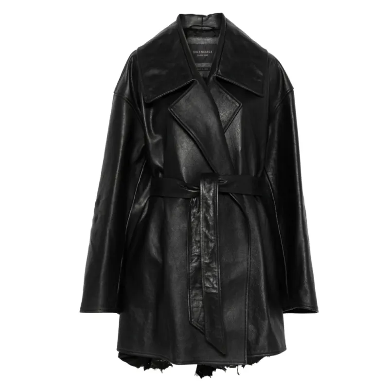 Balenciaga Leather Jacket Loose Fit Women's Black