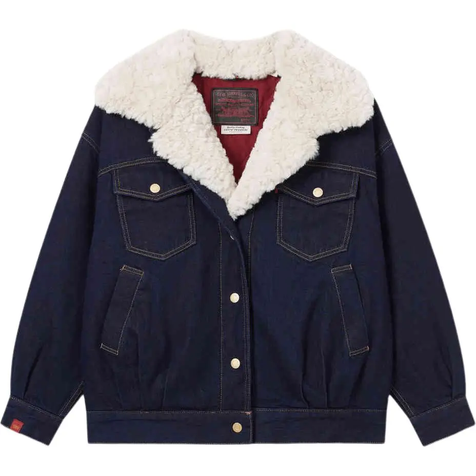 Levi's CNY Denim Jackets Women's Dark Blue V-neck Thickened Other