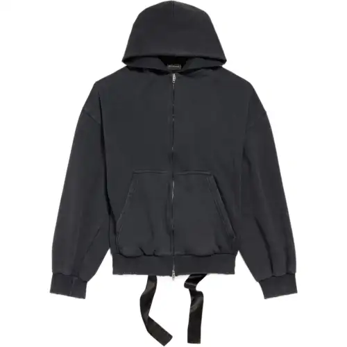 Balenciaga Lace Up Zipped Hoodie 'Faded Washed Black'