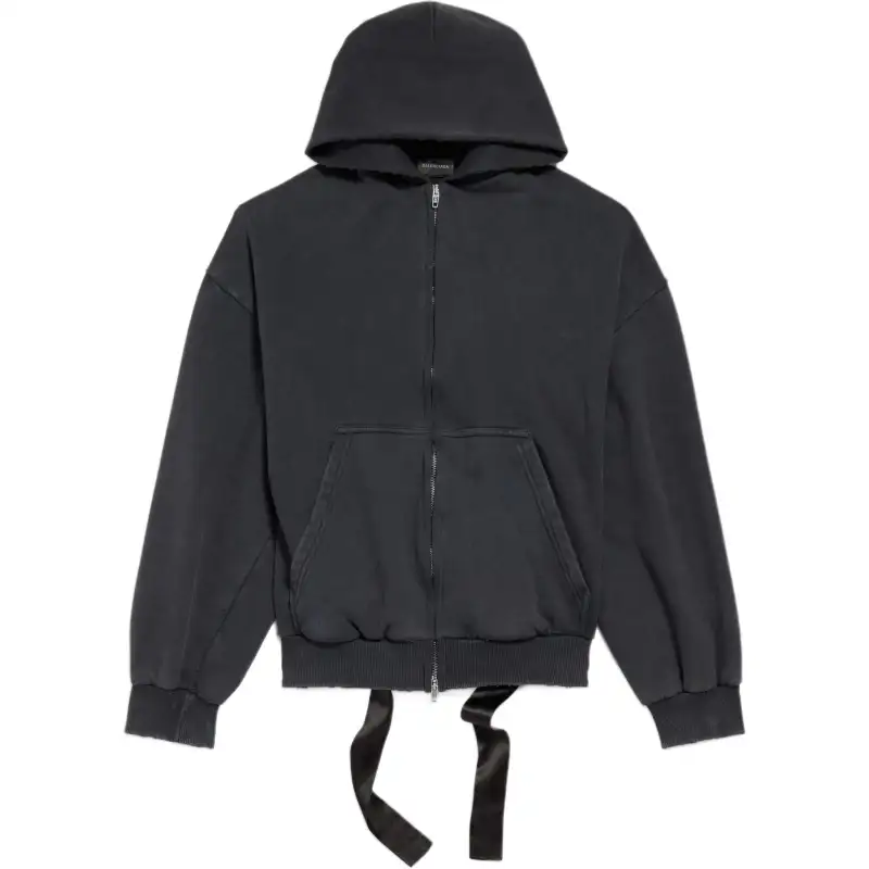 Balenciaga Lace Up Zipped Hoodie 'Faded Washed Black'