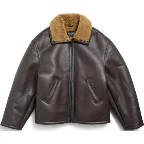 Balenciaga SS25 Leather Jacket Regular Fit Women's Brown