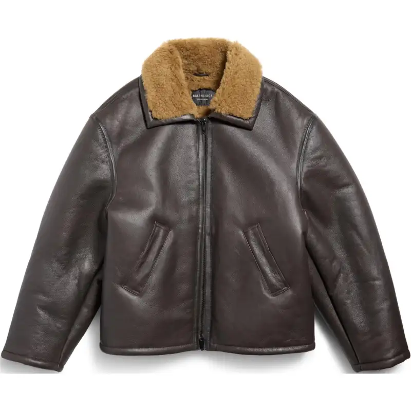 Balenciaga SS25 Leather Jacket Regular Fit Women's Brown