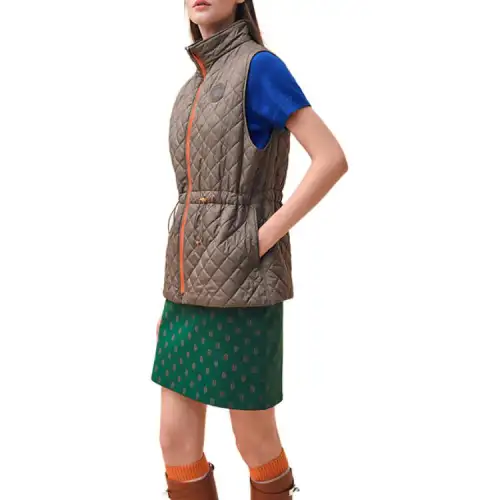 HERMES Vests Women's Brown Stand Collar Moderate Other