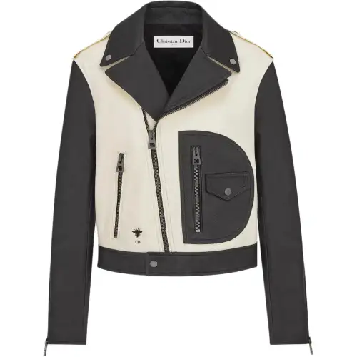 DIOR SS25 Leather Jacket Women's Black White