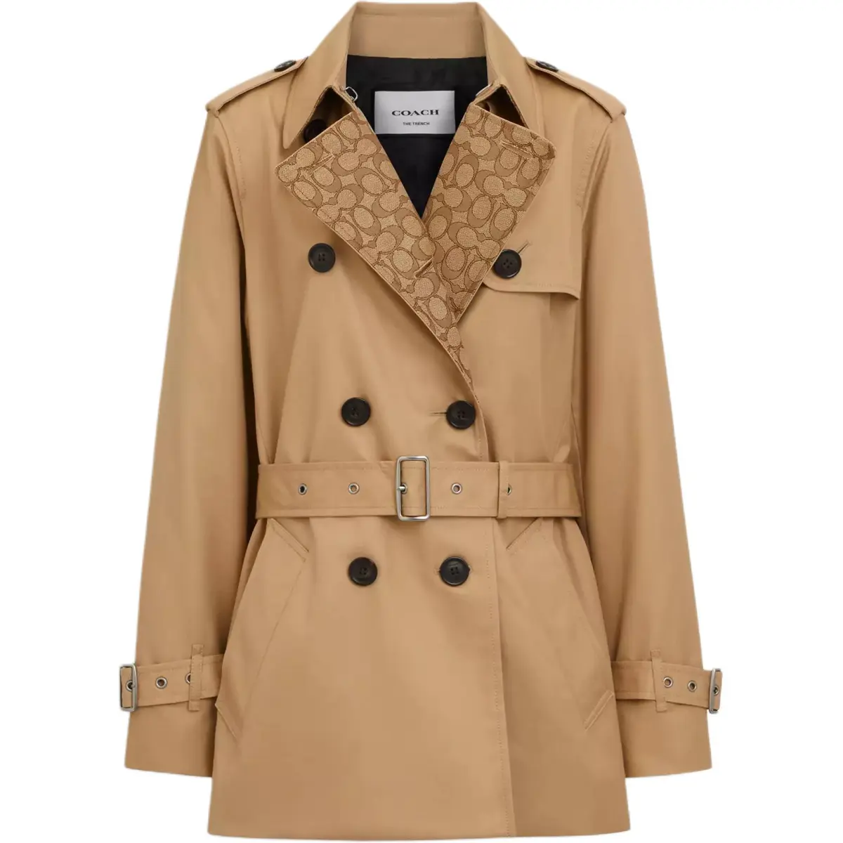 COACH Signature Lapel Short Trench Coat Women's Khaki