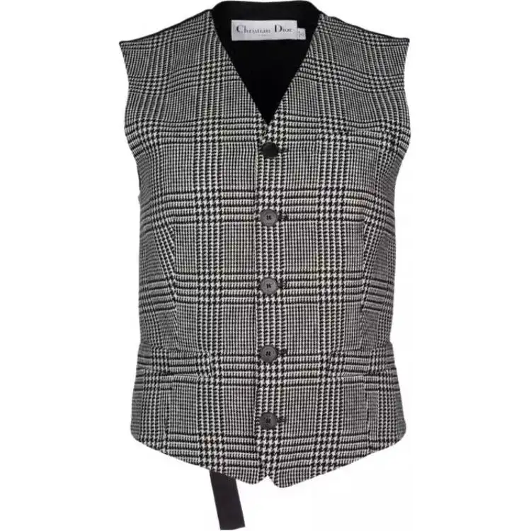 Dior Plaid Button-Up V-Neck Gilet