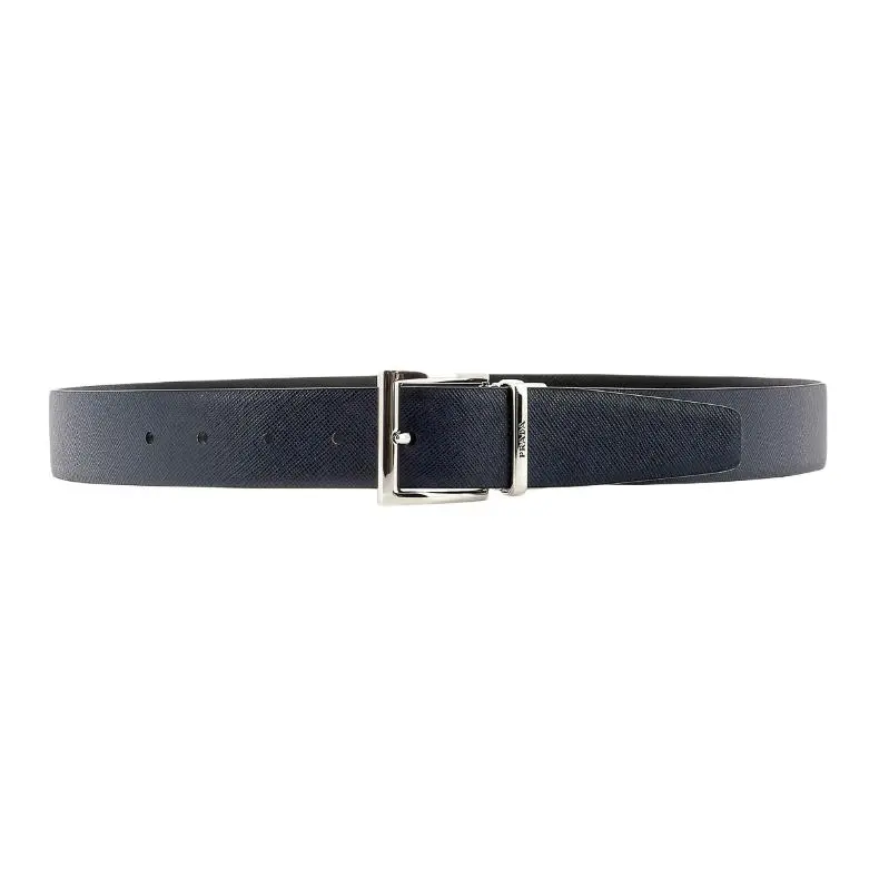 PRADA Calfskin Leather Belts Men's Black 3.3cm