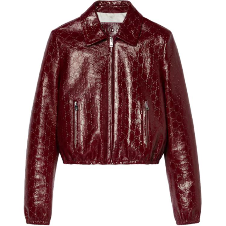 GUCCI Gg Embossed Leather Bomber Jacket