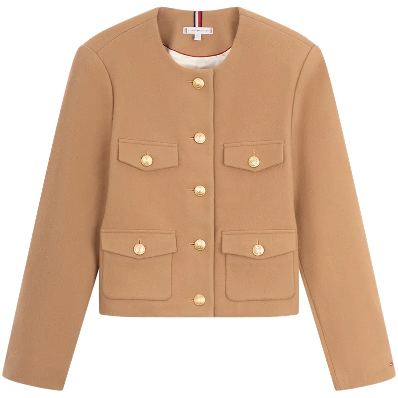 Tommy Hilfiger Cropped Coat Women's Khaki
