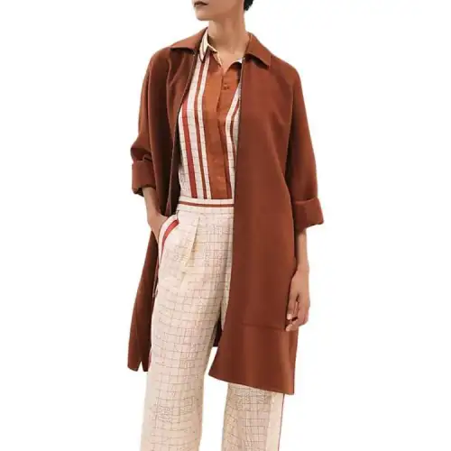 HERMES Coats Women's Brown Lapel Moderate Straight Fit
