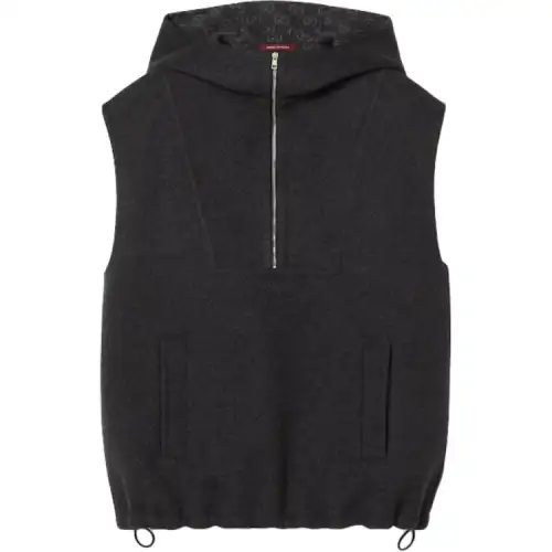 GUCCI Embroidered Wool Silk Hooded Gilet Vest Women's Dark Gray