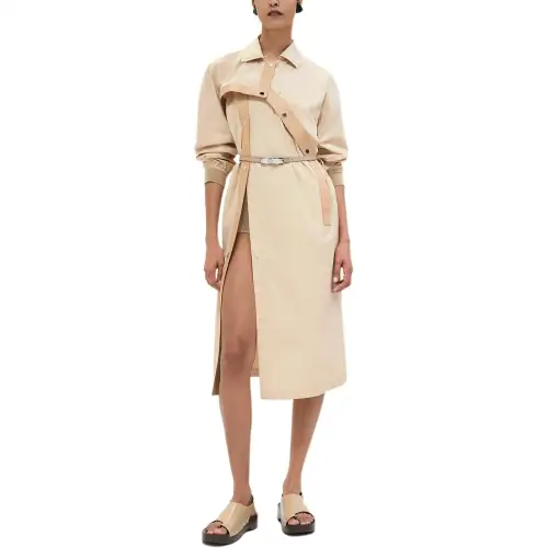 HERMES Coat Women's Beige Yellow Iron Ore