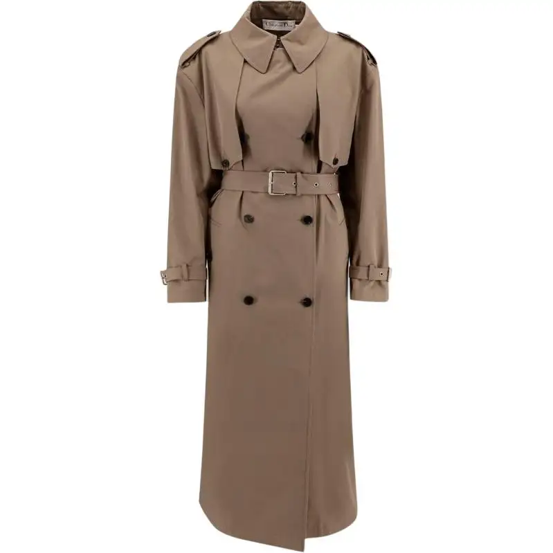 DIOR Trench Coats Women's Khaki Lapel Moderate