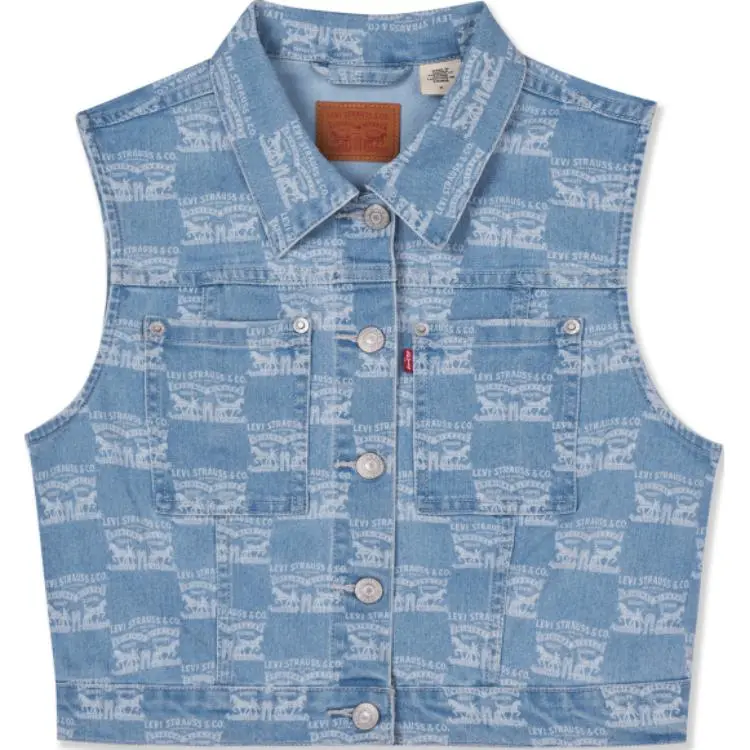 Levi's Vests Women's Light Blue Lapel Moderate Straight Fit