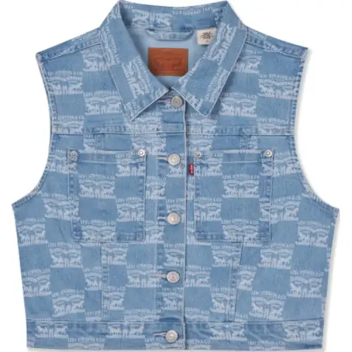 Levis Vests Women's Light Blue Lapel Moderate Denim