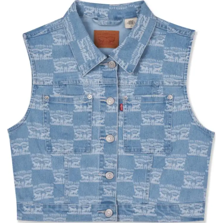 Levis Vests Women's Light Blue Lapel Moderate Denim
