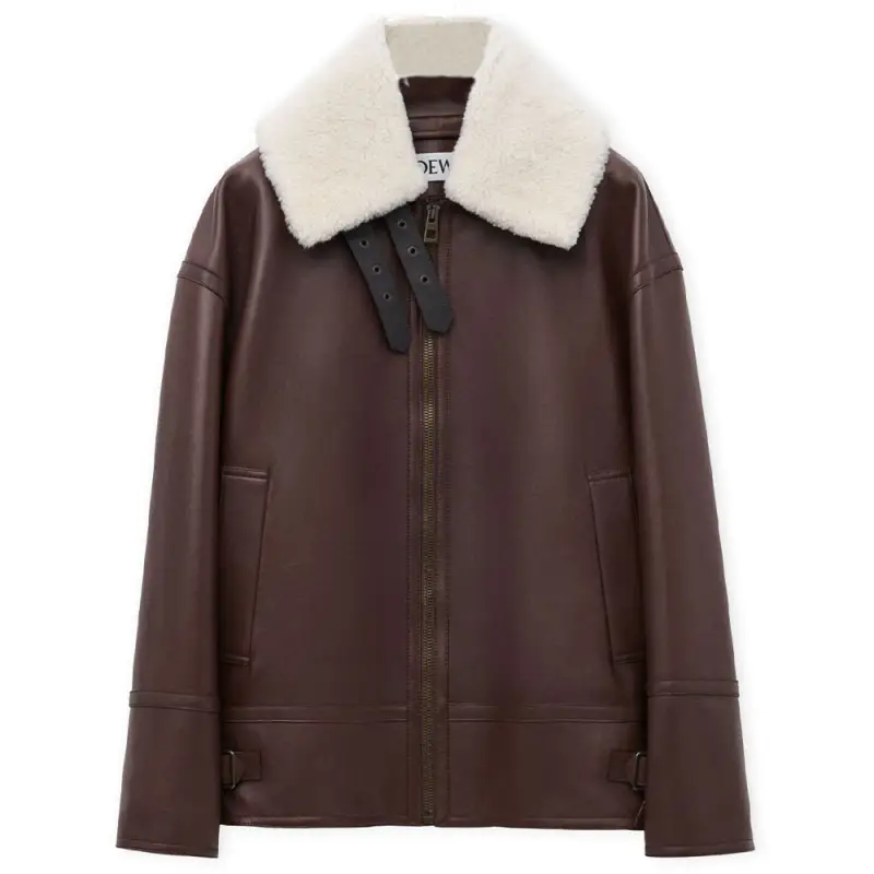 LOEWE FW24 Leather Jacket Women's Chocolates Brown