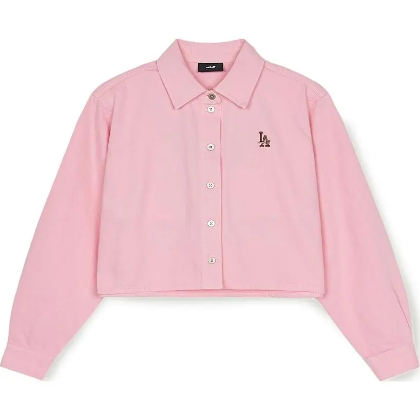 MLB Denim Jackets Women's Pink Lapel Moderate Straight Fit
