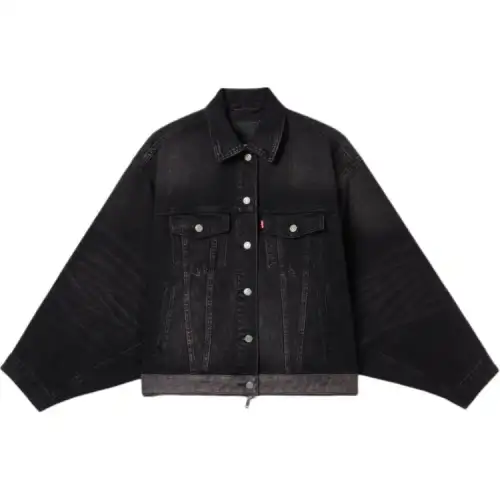 Denim long-sleeve, black jacket, loose fit, classic length