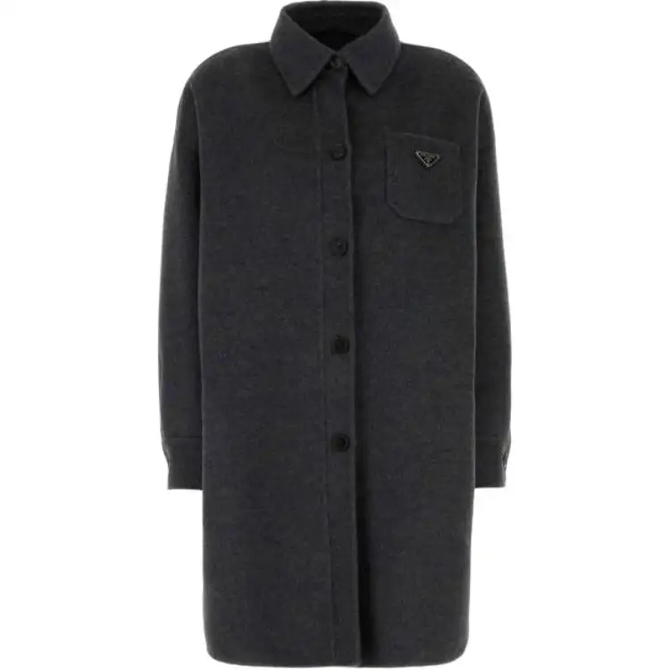 PRADA Triangle Logo Button Up Coat