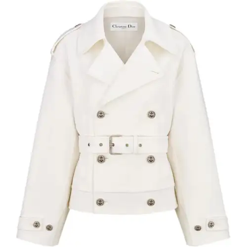 DIOR Coats Women's Beige Lapel Moderate Straight Fit