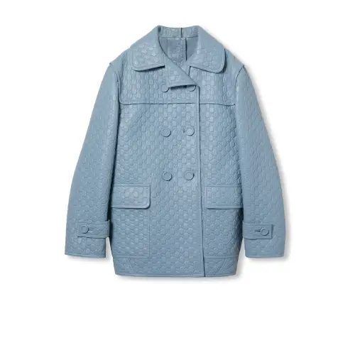 GUCCI FW24 Leather Jacket Women's Light Blue